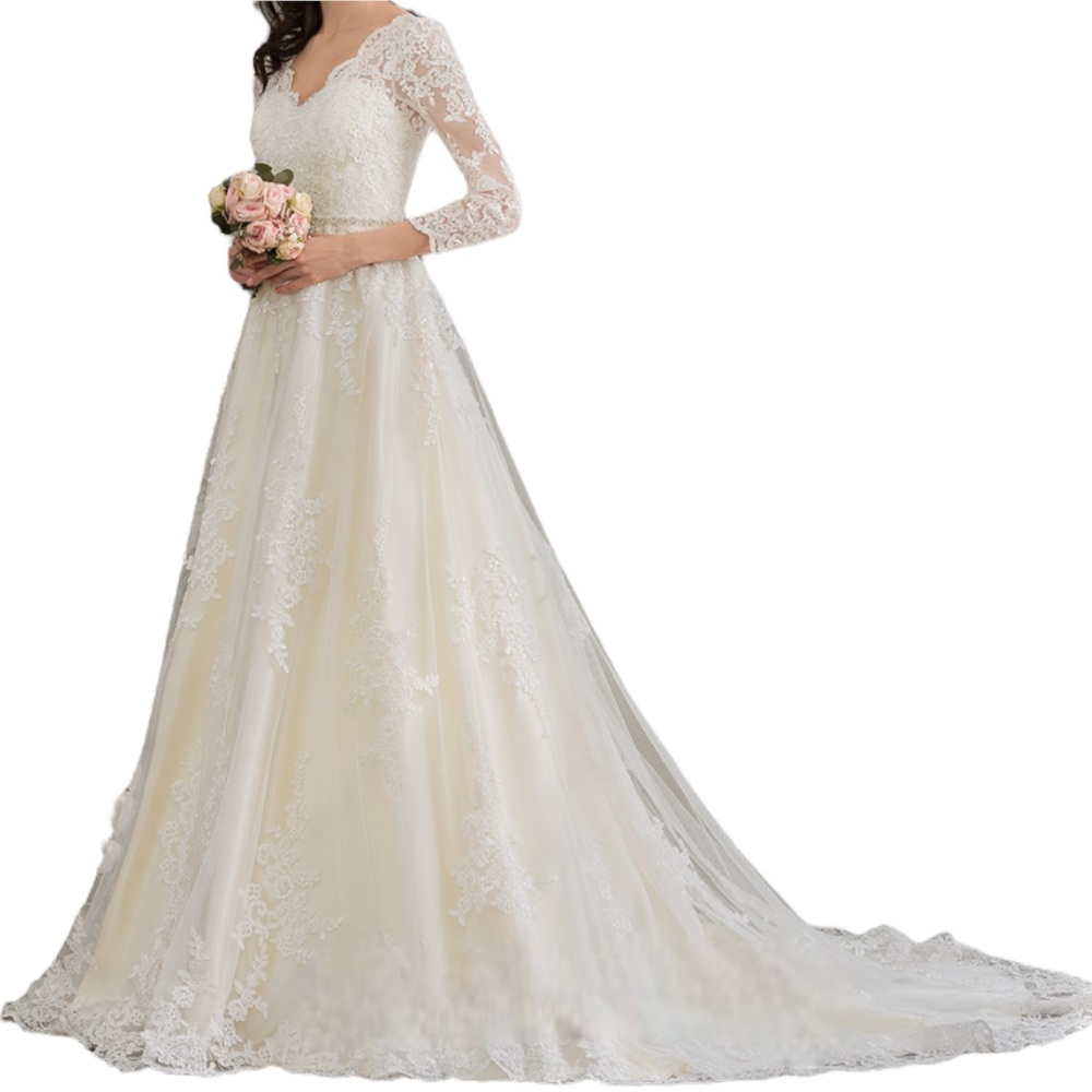 Ball-Gown/Princess V-neck Chapel Train Wedding Dress SZ 8 NWT